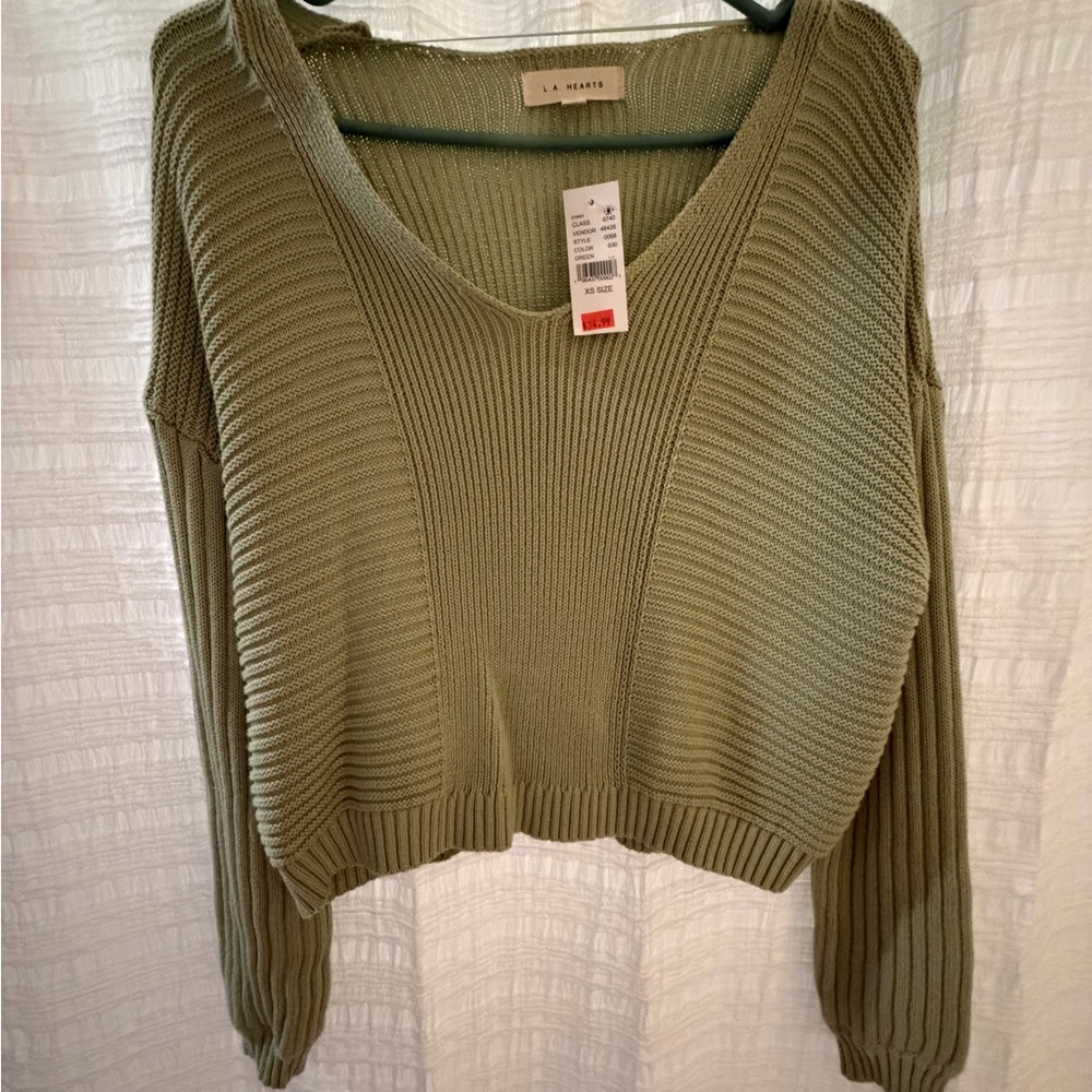 La Hearts Sage V-Neck Sweater